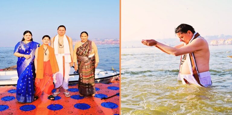CM Dhami took a dip of faith in Prayagraj Mahakumbh