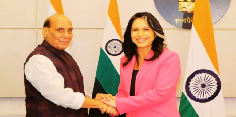 Defence Minister Rajnath Singh meets US National Intelligence Director Tulsi Gabbard