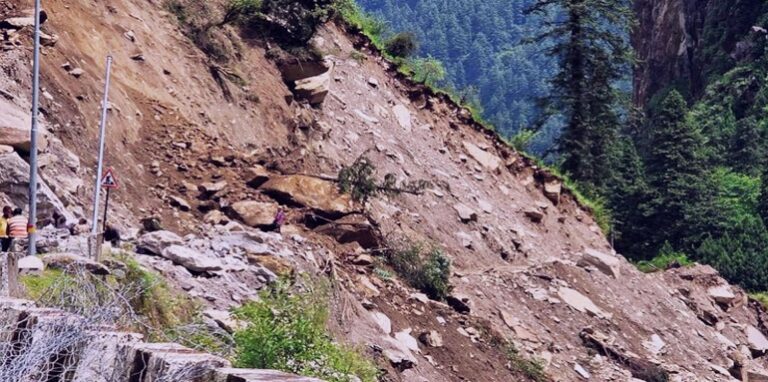 Highway blocked due to landslide