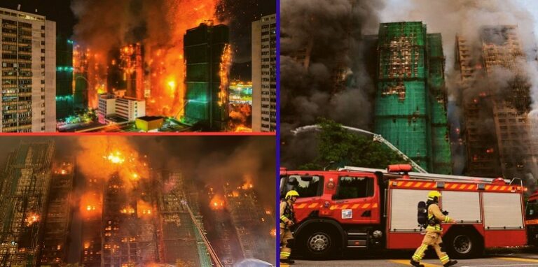 Massive fire engulfs multi-storey buildings in Hong Kong