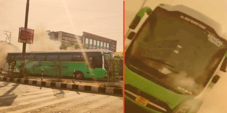 Bus catches fire