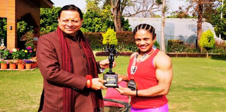 CM Dhami honored international bodybuilder Pratibha Thapliyal