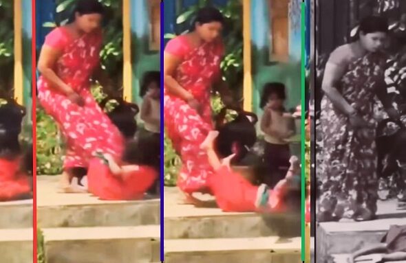 Mother kicked the girl