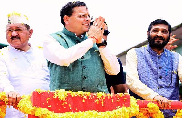 CM Dhami road show in Gopeshwar