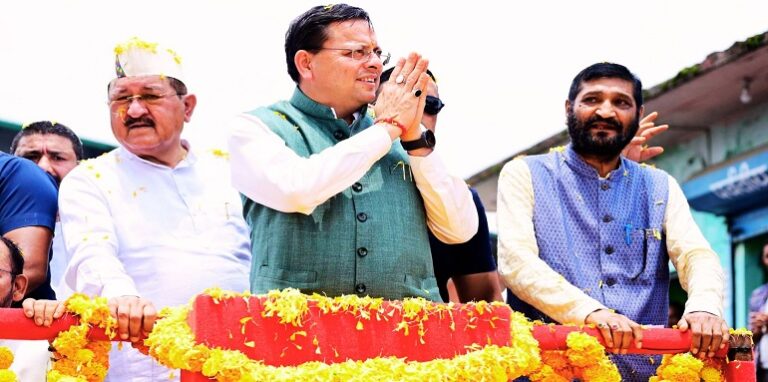 CM Dhami road show in Gopeshwar