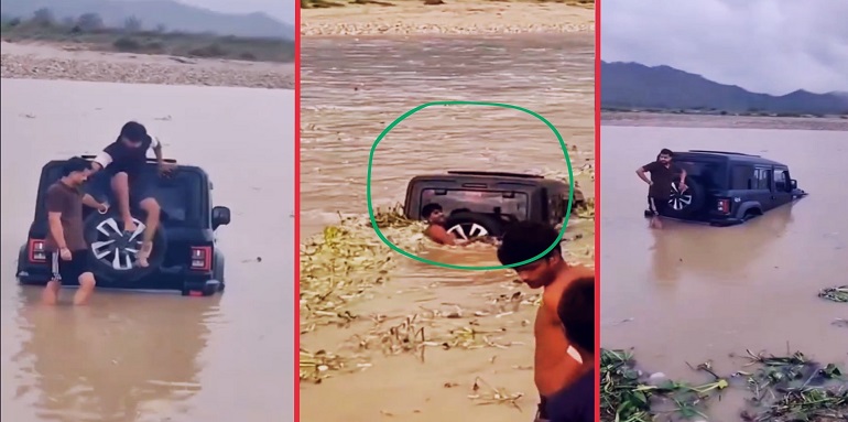car into the river