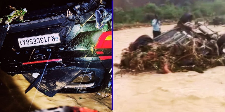 Car swept away in flood